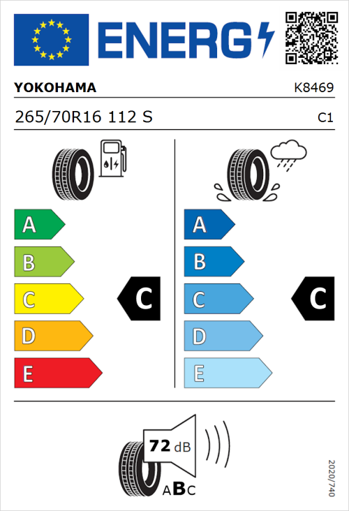 Tyre Label for Yokohama G039 265/70R16 112S