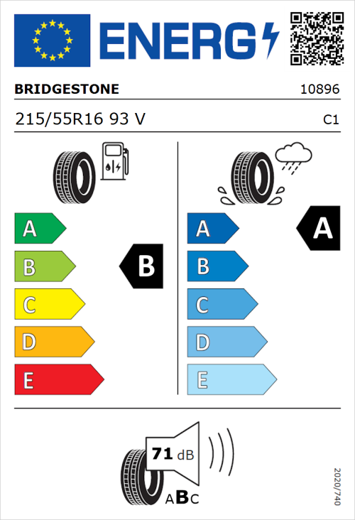 Tyre Label for Bridgestone Turanza T005 215/55R16 93V