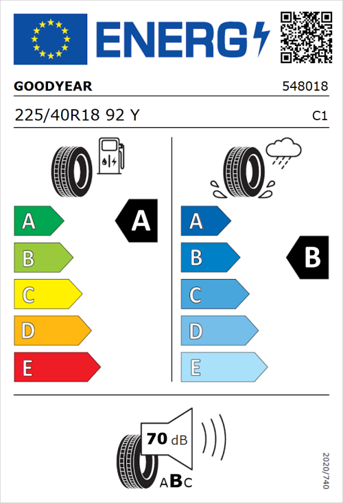 Tyre Label for Goodyear Eagle F1 Asymmetric 3 225/40R18 92Y