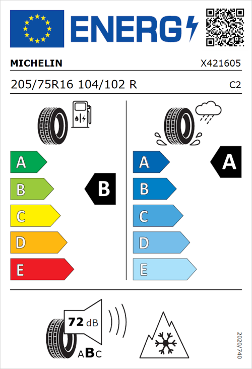Tyre Label for Michelin Agilis 3 205/75R16 104/102R
