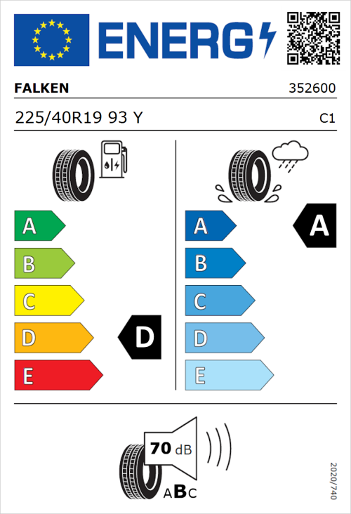Tyre Label for Falken Azenis FK520 225/40R19 93Y