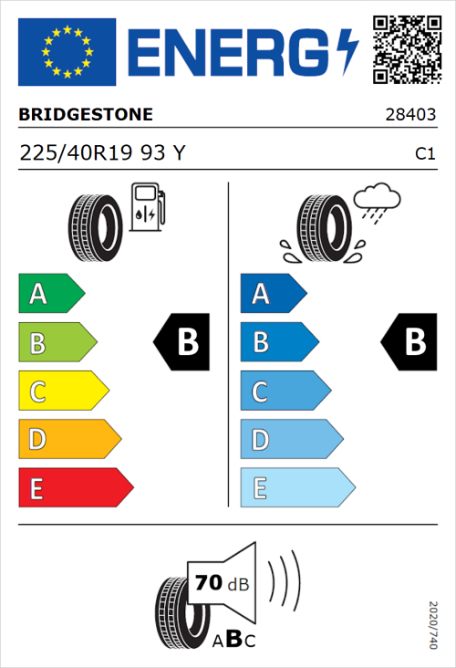 Tyre Label for Bridgestone Turanza T005 225/40R19 93Y