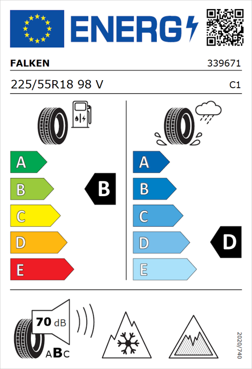 Tyre Label for Falken Ziex-ZE001 225/55R18 98V