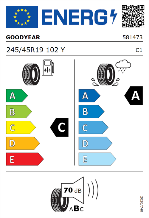 Tyre Label for Goodyear Eagle F1 Asymmetric 6 245/45R19 102Y