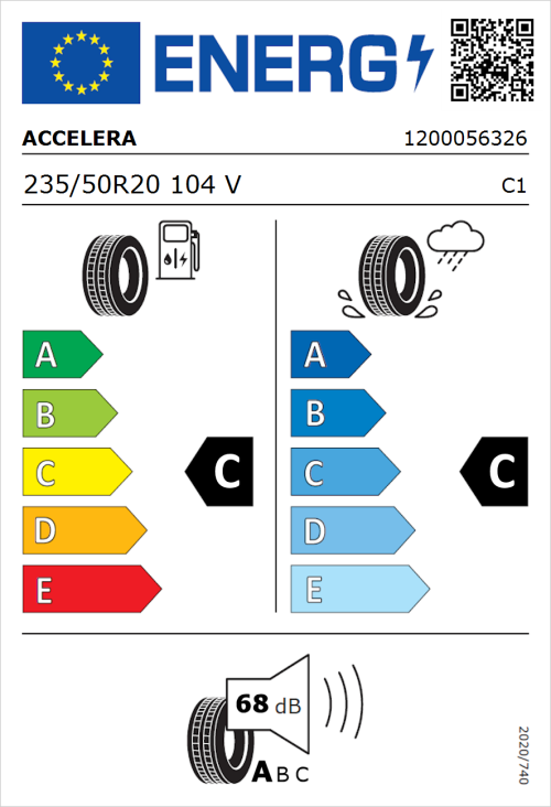 Tyre Label for Accelera Iota ST68 235/50R20 104V