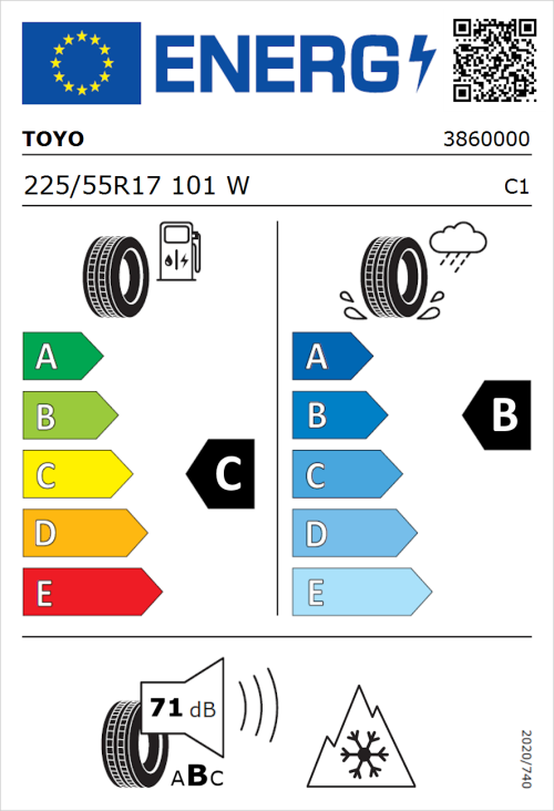 Tyre Label for Toyo Celcius AS2 225/55R17 101W