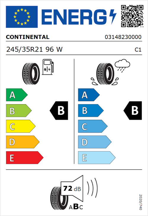 Tyre Label for Continental EcoContact 6 245/35R21 96W