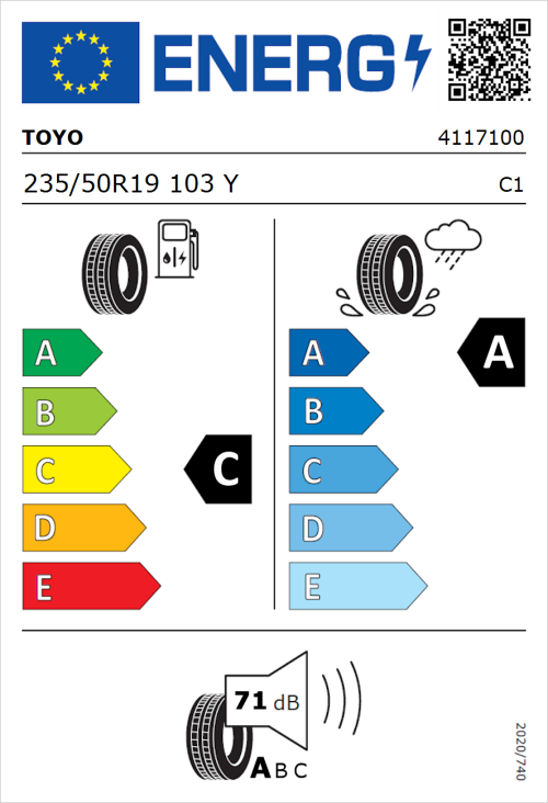 Tyre Label for Toyo Proxes Sport 2 235/50R19 103Y