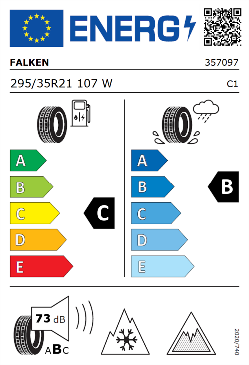 Tyre Label for Falken Euroall Season AS220 PRO 295/35R21 107W