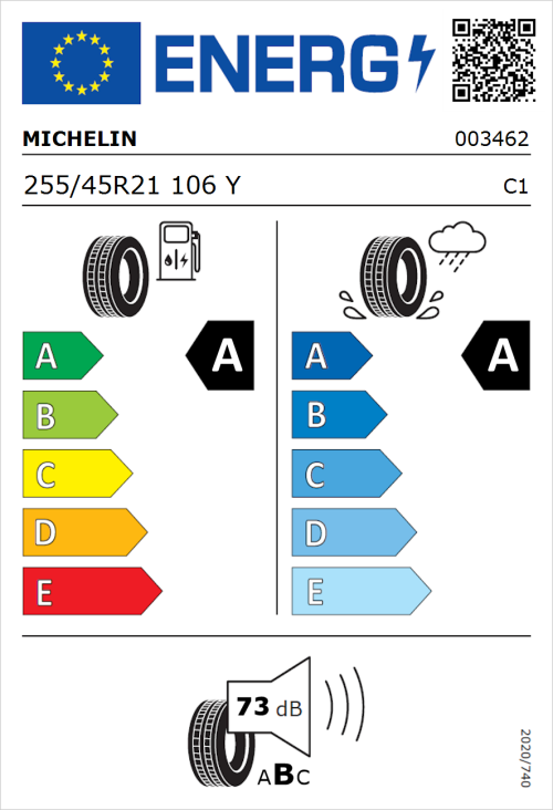 Tyre Label for Michelin Pilot Sport 5 Energy 255/45R21 106Y