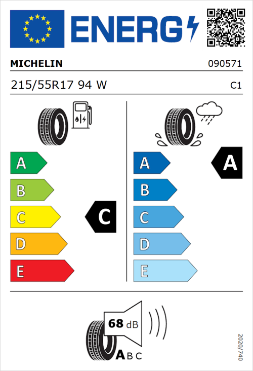 Tyre Label for Michelin Primacy 3 215/55R17 94W