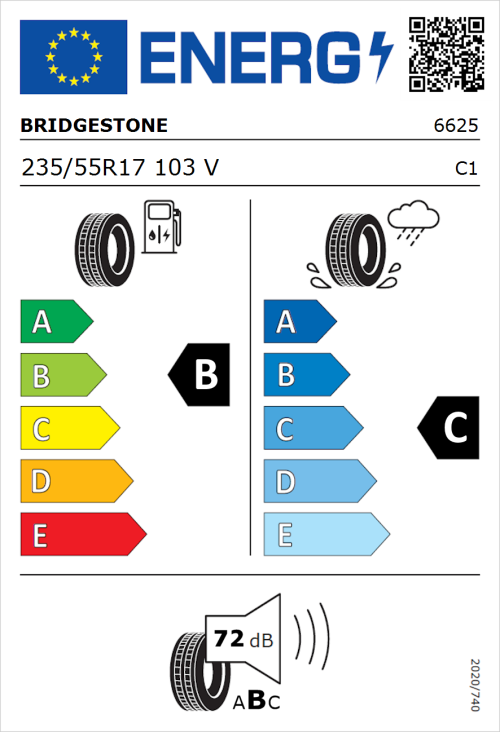 Tyre Label for Bridgestone Turanza ER300 235/55R17 103V